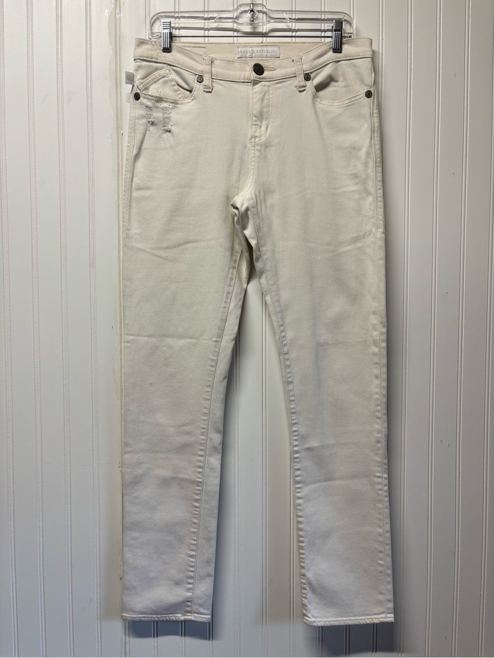 rock republic jeans womens 12 white berlin straight stretch denim cotton